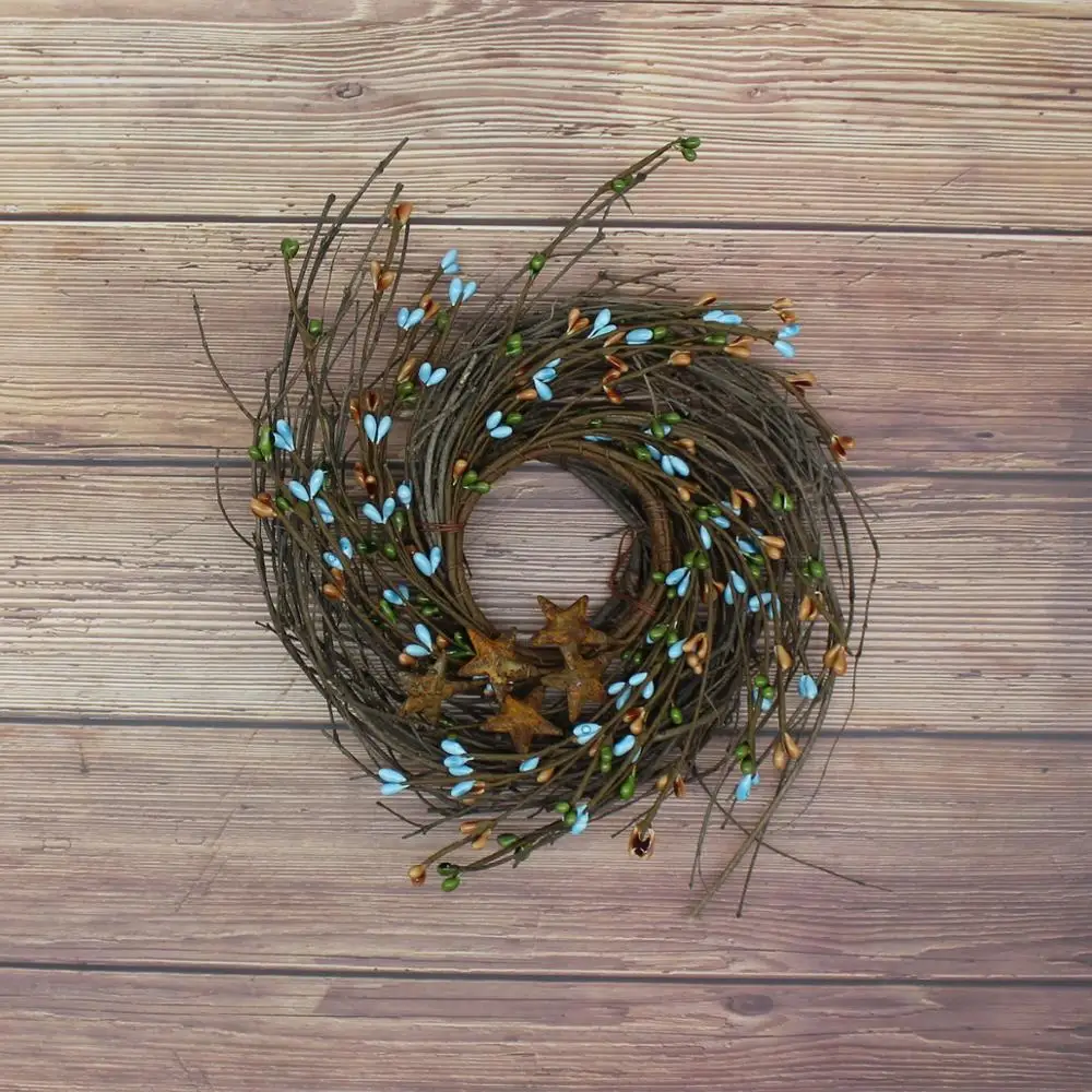 Primitives Rustic Pip Berries and Twig with Rusty Barn Stars Wreath 7 Inch Country Mix | Дом и сад