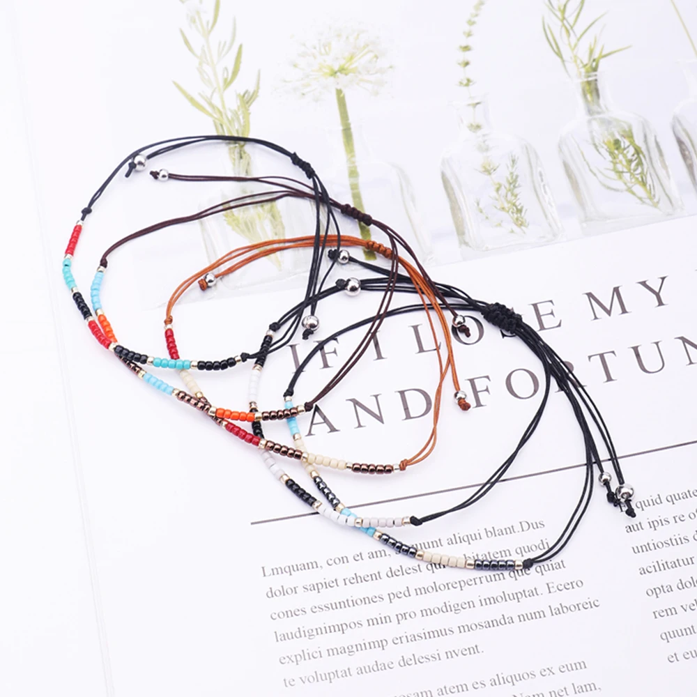 Богемное Тканое многослойное красочное плетение Круглый бисерный браслет ретро