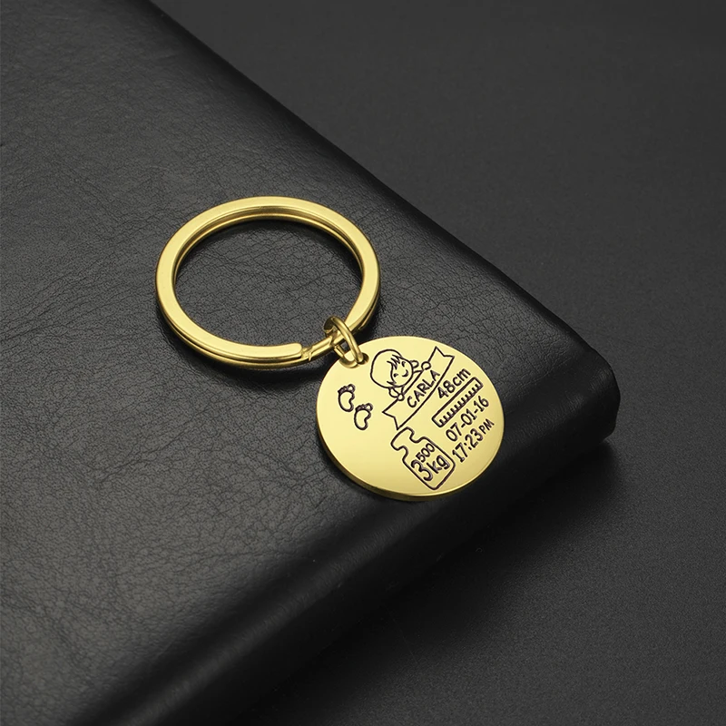

Lemegeton Customized Baby Birth State Keychain Personalized Key Chain Car Key Tag Son Daughter Birthday Keyring New Dad Mom
