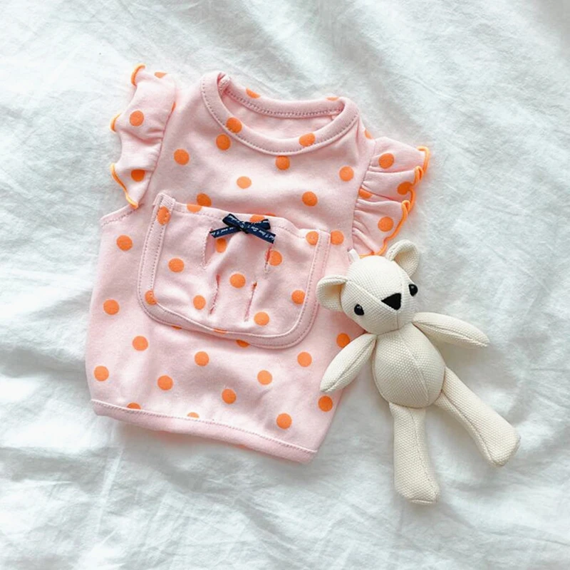 Ropa bonita de dibujos animados para perros, jersey de lunares de verano, ropa transpirable para mascotas, ropa de dos patas para cachorros, camisa Base para adorados-4