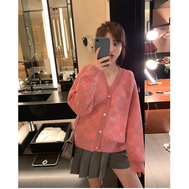 GRUIICEEN Новое поступление осенний вязаный кардиган пальто Женская мода v-образный