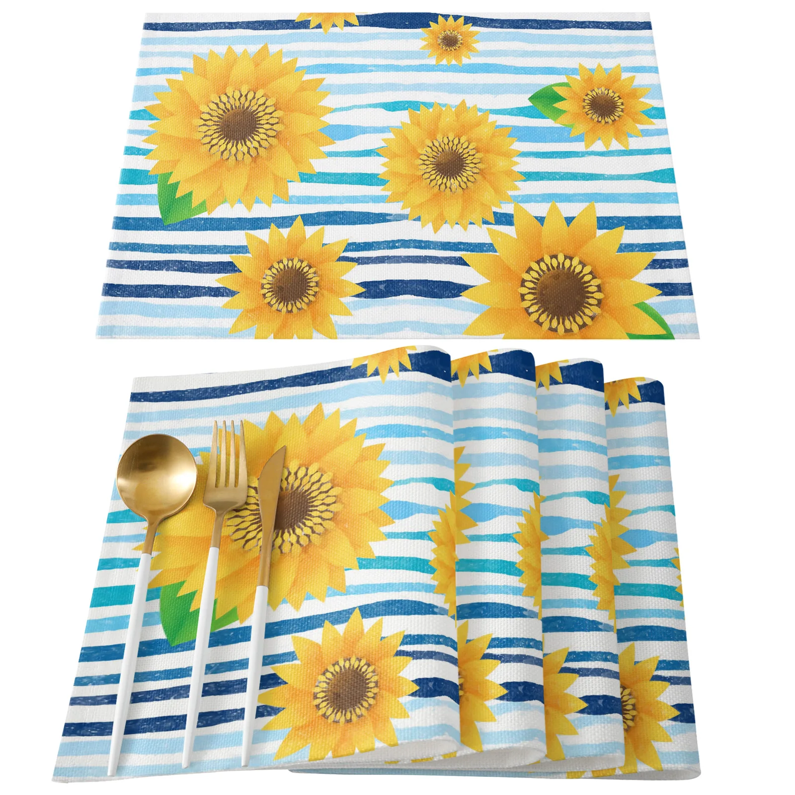 

Подсолнухи синие полосы настольные коврики для обеденного стола кухонный стол подставки аксессуары Современный домашний декор Автомобиль...