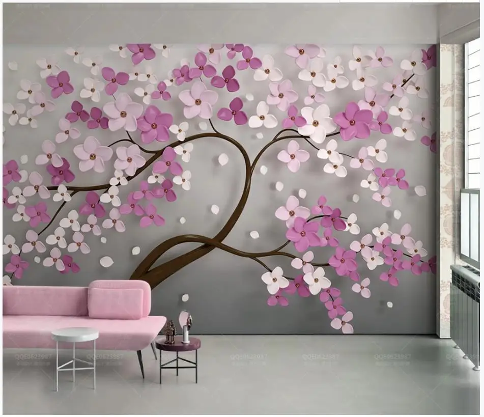 

Пользовательские фото обои 3d настенные фрески обои 3d фиолетовые цветы дерево Европейский фон для телевизора настенные бумаги для гостиной