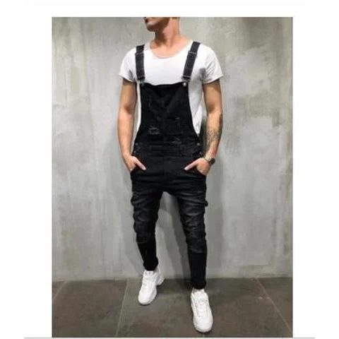 

Net celebrity fashion hole loose men's denim overalls overalls blue black jeans pants work clothes garden repair workshops, etc.