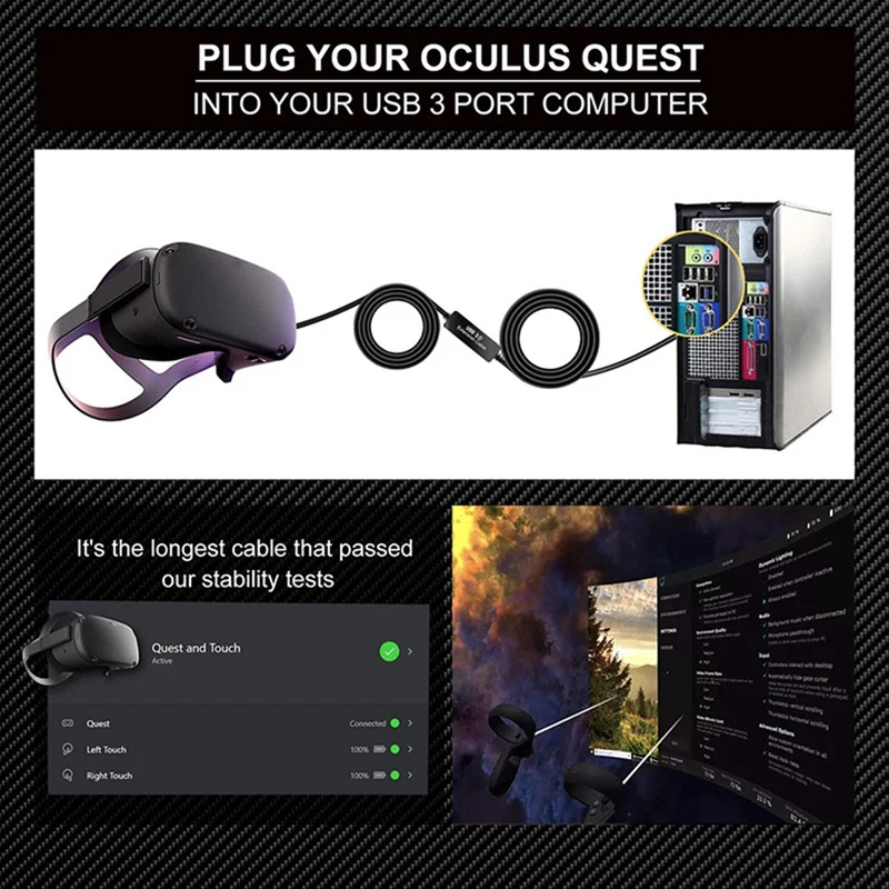 

VR Headset Extension Link Cable with Signal Booster, Fast Charging USB Cable for Oculus Quest VR Link (16Ft)