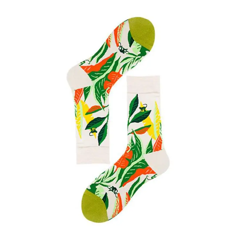 Женские носки средней длины цветные Веселые женские с цветами травой