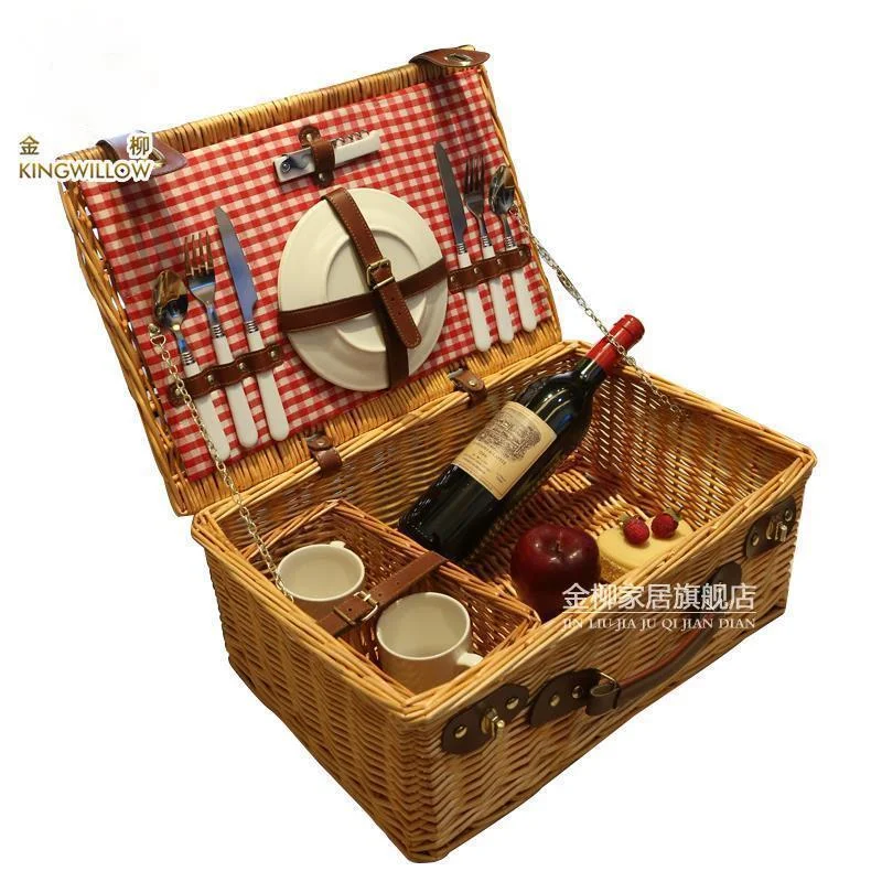 

Rattan Wicker picnic basket set for 2 persons Fashion Classic outdoor picnic basket with lid cutlery willow picnic basket gifts
