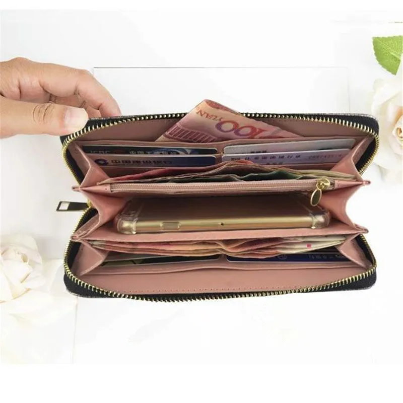 

Women Long Wallet Genuine Leather 3D Embossing Rose Dragonfly Butterfly Clutch Women Bag Large Capability Zipper luxury Hangbags