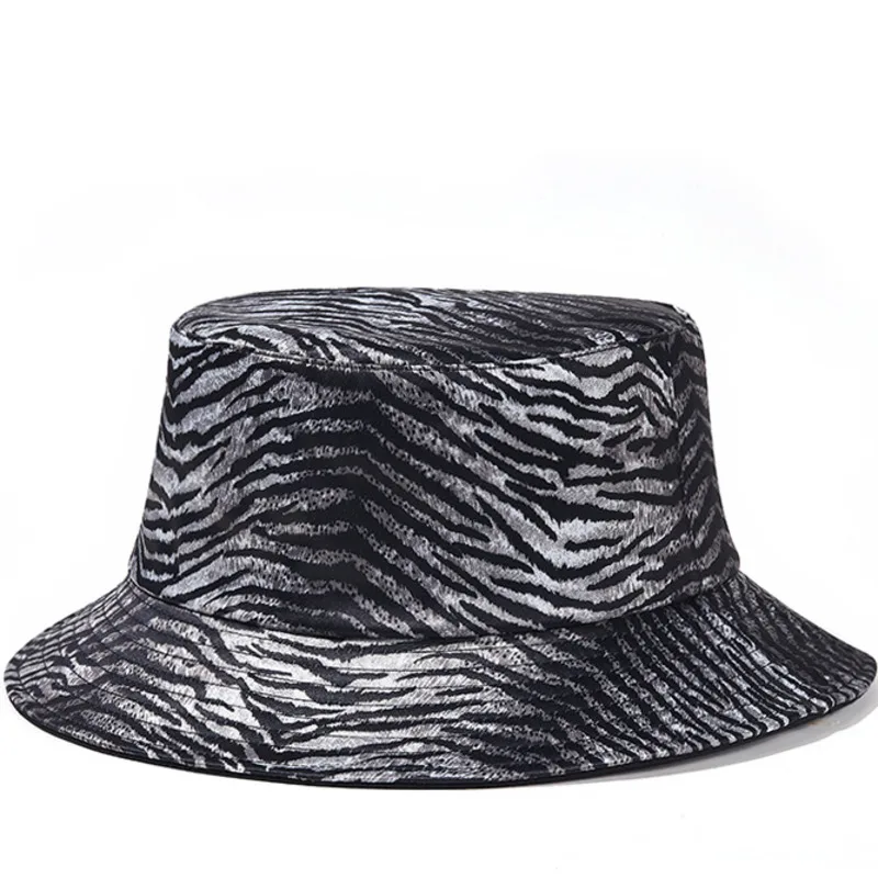 

2021 Fashion Summer Cotton Zebra Striped Print Bucket Hats Hip Hop Reversible Fisherman Caps For Women Men