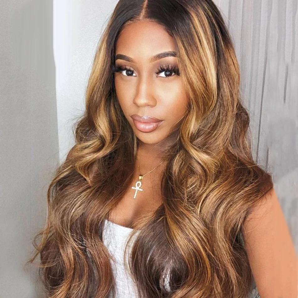 

4/27 Highlight Human Hair Wigs For Women Colored Human Hair Wigs Peruvian Body Wave Remy Premium HD Lace Frontal Human Hair Wigs