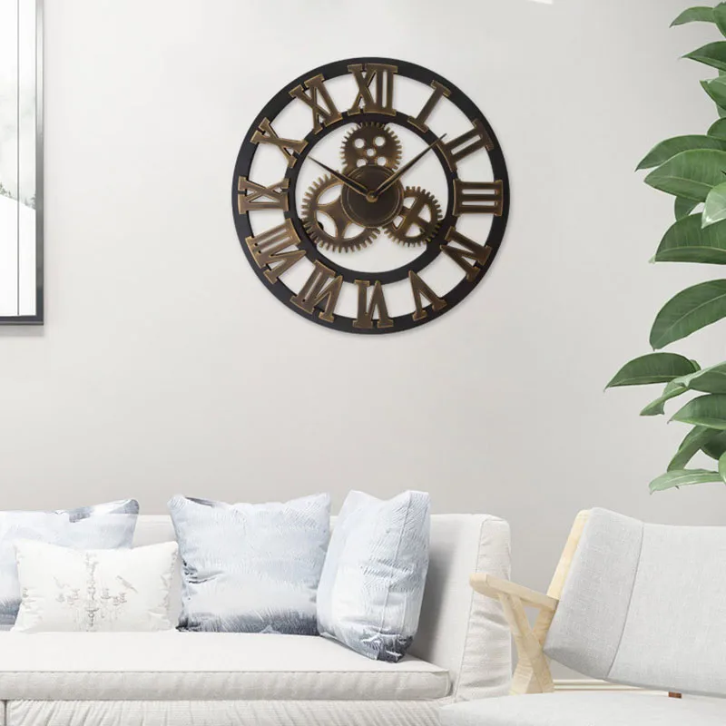 Винтажные настенные часы в стиле индастриал круглые 3d с римскими цифрами ретро