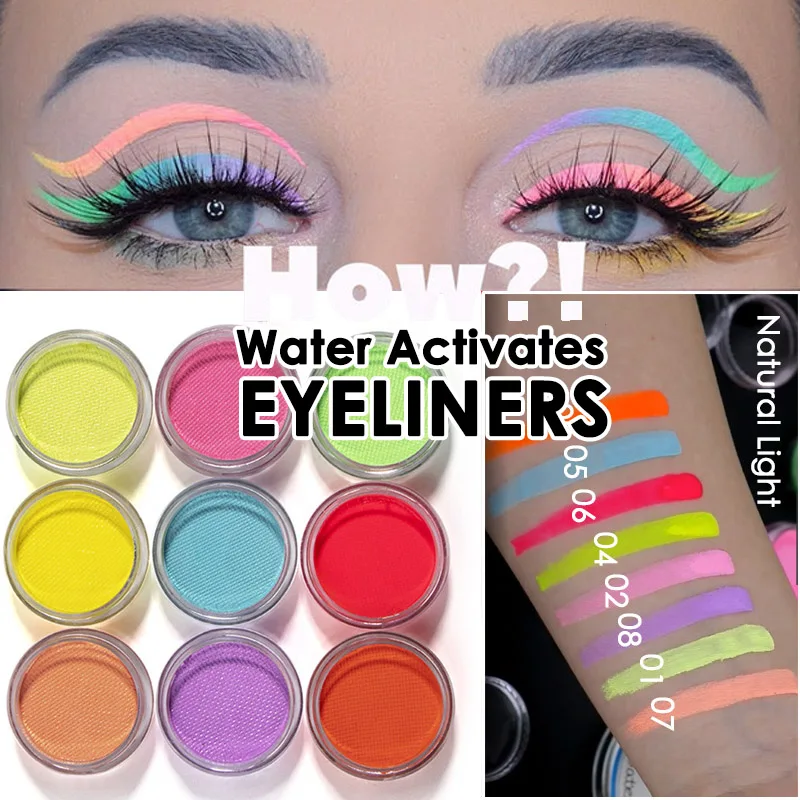 

21 Colors Water Activated Eyeliner UV Light Neon Pastels Eyeliner Pastel-Black Light UV Reactive Eyeliner Glow in Dark Eye liner