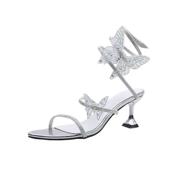 

Beige Heeled Sandals Clear Shoes 2021 Women's Buckle Strap Open Toe Black Rhinestone High Comfort Girls Bow New Low Fashion Summ