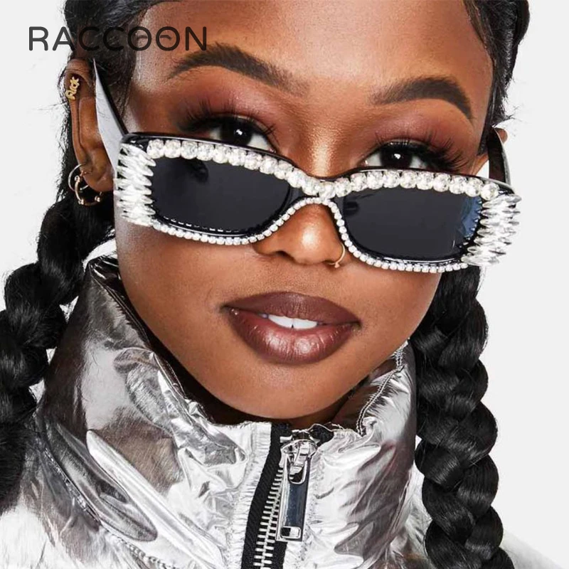 

Crystal Diamond Inlaid Square Sunglasses Women Luxury Brand Designer Vintage Rectangle Sun Glasses Party Rhinestone Eyeglasses