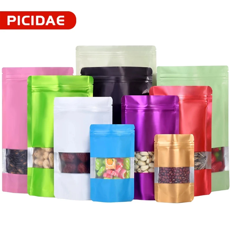 

50PCS Color Aluminum Foil Bag Matte Self-Supporting Ziplock Bag Food Packaging Bag Sealed Biscuit Gift Tea Candy Sealed Bag
