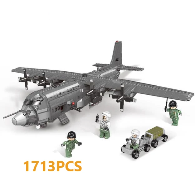 

Modern military USA AC130 Air Gunship fighter batisbricks building block ww2 army air forces figures airplane bricks toys city