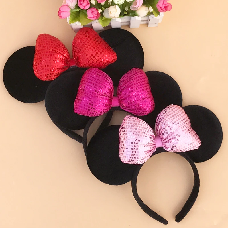 Женская повязка на голову с Минни блестящая Черными Ушами Микки ободки для