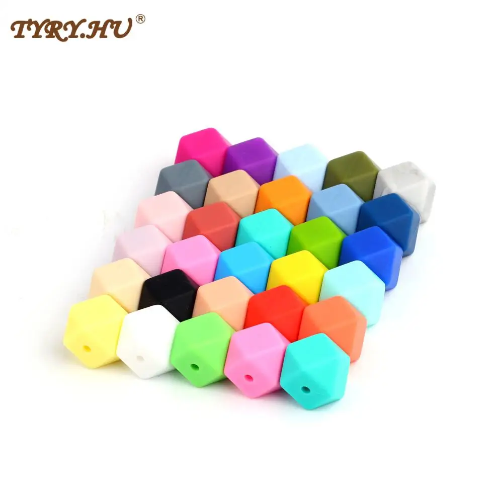 TYRY.HU-Cuentas de silicona hexagonales de 14mm para dentici&oacute;n de beb&eacute;, mordedor de beb&eacute;, juguete DIY, collar de regalo para Baby Shower, cadena de chupete, cuentas sueltas, 10 Uds.-3
