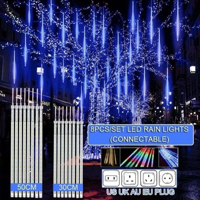 

30cm /50cm Waterproof Meteor Shower Rain 8 Tube LED String Lights For Outdoor Holiday Christmas Decoration Tree EU/US/AU/UK Plug