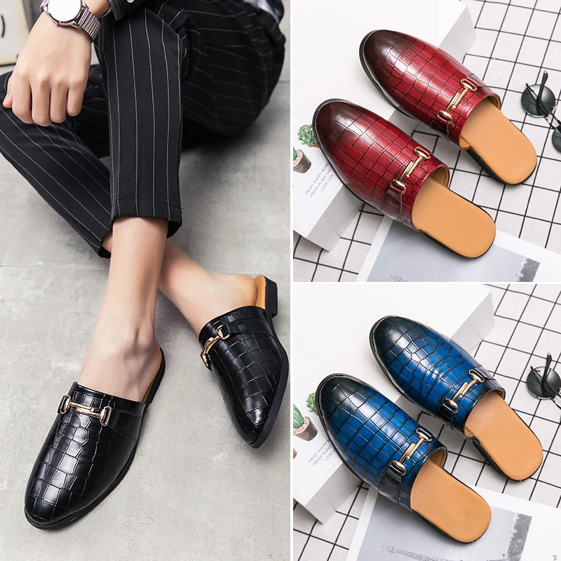 

Summer Half Shoes For Men Leather Shoes Mules Men Casual Shoes Backless Loafers Slippers Fashion Sapato Social Masculino Slides