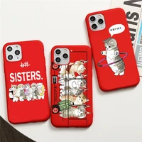 funny cartoon cat bff phone case for iphone 13 12 11 pro max mini xs 8 7 6 6s plus x se 2020 xr red cover
