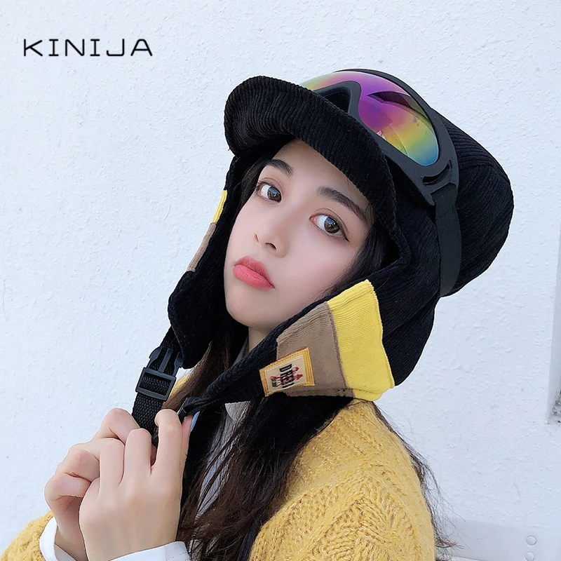 Зимние русские лыжные очки для активного отдыха шапка-бомбер женская теплая