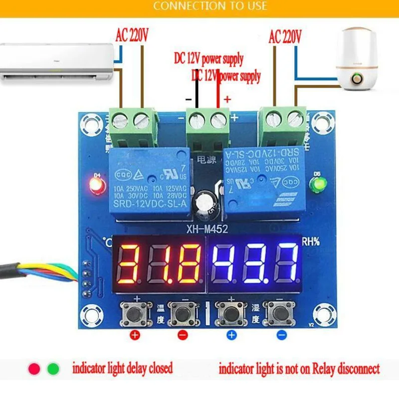 

XH-M452 DC 12V Digital Thermostat Temperature Humidity Control LED Hygrometer Thermometer Controller Relay Module VDX99