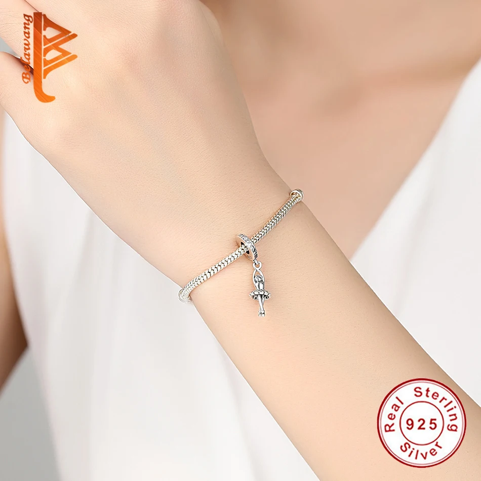 BELAWANG модные 100% 925 стерлингового серебра пара маленькая девочка кулон Шарм