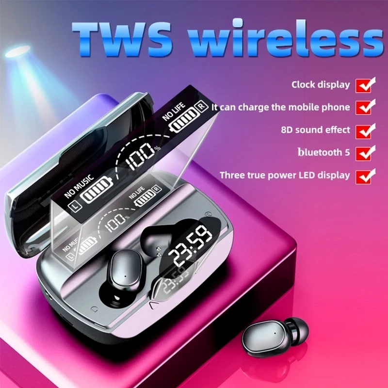 

TWS Headset Bluetooth V5.1 Wireless 8D HIFI Noise Reduction Low Latency LED Touch Sweatproof Sports