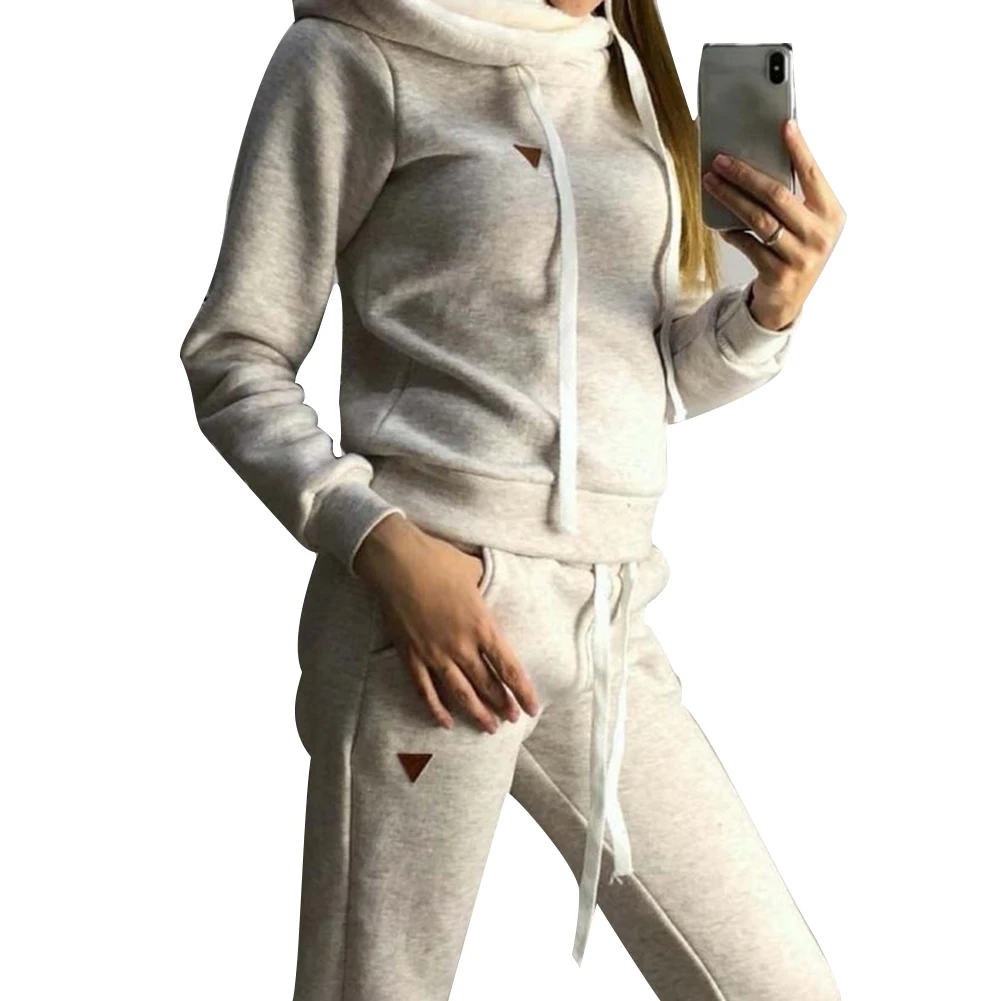 

Women Casual Sweatshirts 2Pcs Jogging Suit Solid Color Tracksuits Fleece Lined Hoodies Pants Set Female Thick Outfits Pullover