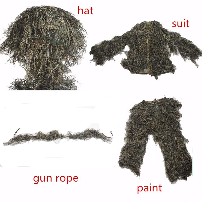 Kids Ghillie Suit PUBG Hunting Clothes Camouflage Military Set Camo Poncho Tactical Uniform Sniper Invisibility Cloak | Спорт и