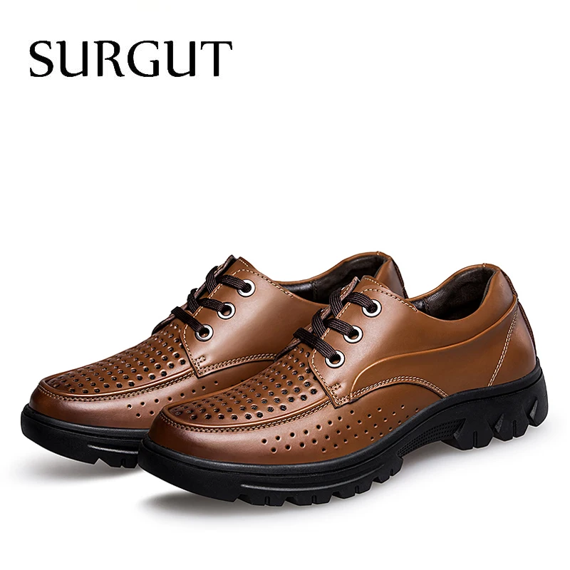 Мужские туфли оксфорды с дырками SURGUT черные из натуральной кожи дышащая деловая