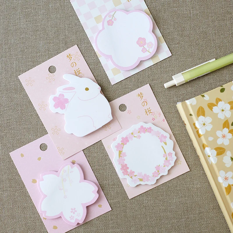 

New Creative Fresh Cherry Blossom MSG Notes N Times Stickers 30 Sheets Sakura Cartoon Rabbit Meno Pad Office School Stationery