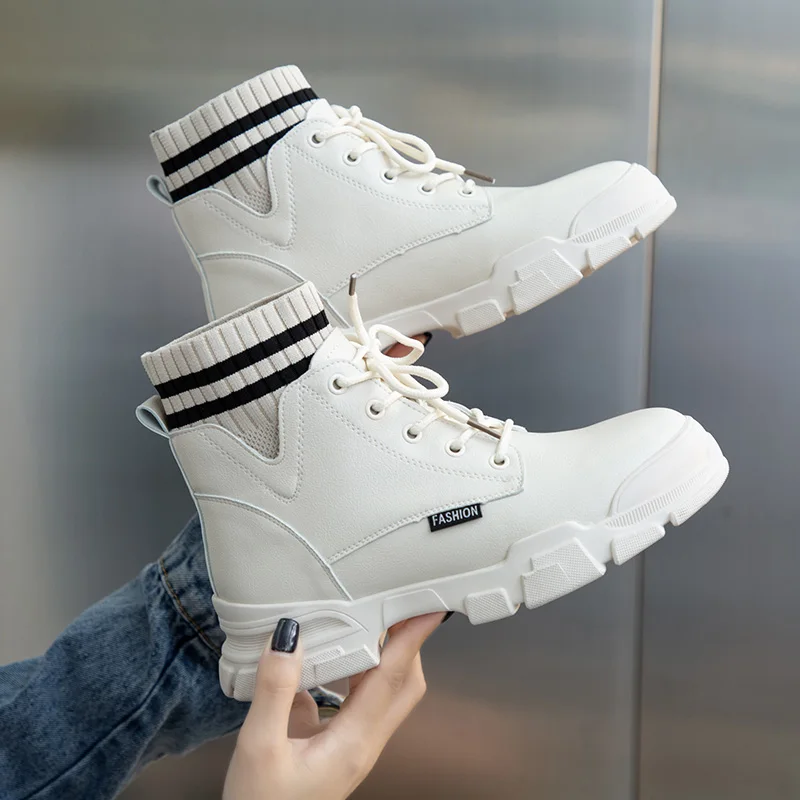 Осенние женские ботинки из искусственной кожи полуботинки мартинсы для женщин