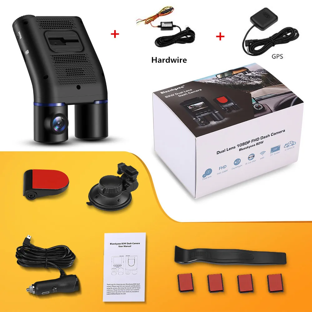 Красный Blueskysea B2W DashCam wifi Full HD 1080P 30fps двойные линзы Автомобильная камера DVR рекордер g-сенсор тире камера для Uber Lyft такси - Название цвета: Красный