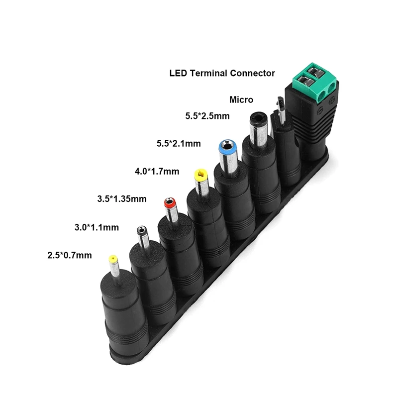 

DC Power Supply Jack Sets 5.5x2.1mm Female Plug Adapter To 8 Male Tips Connector For Laptop Notebook Solar Panel Battery Holder