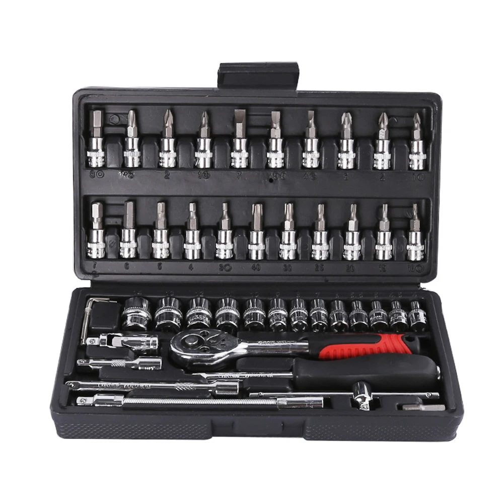

46PCS Socket Set Ratchet Wrench Socket Bit Kit 1/4 Inch Cr-V Tools For Car Bicycle Motorcycle Repair Ratchet Set Torque Wrench