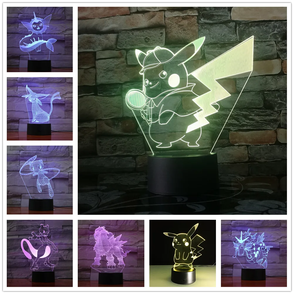 Покемон Мьюту Go фигурку 3D RGB лампа Pikachu Evee черепаха птица огонь Дракон покебол шар