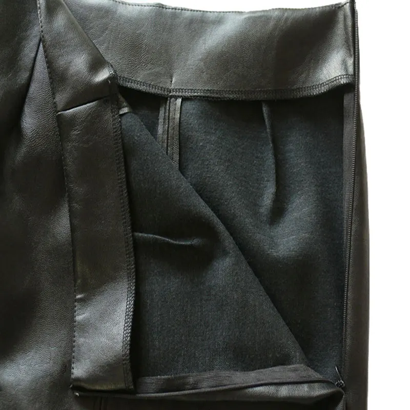 

Women Formal Style High Waist Knee Length Skirt Sexy Bodycon Black Faux Leather Skirt with Slit