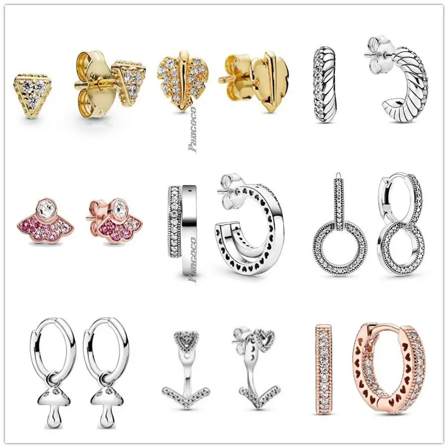 

Authentic 925 Sterling Silver Earring Signature Pave Double With Crystal Stud Earrings For Women Wedding Gift Fashion Jewelry