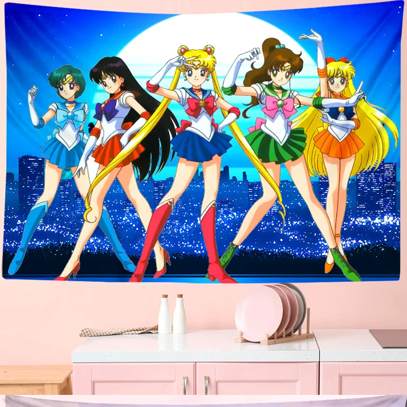 

Japanese Animesailor Moon Wall Tapestry Kawaii Child Girl Room Living Dorm Bedspread Yoga Home Farmhouse Decor Murals Coupons