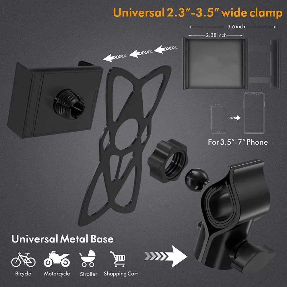 Bike Metal Anti Shake 360 Rotation Phone Holder for Handlebar Bicycle Accessories  with Adjustable Universal Handlebar Cradle