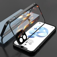 double sided glass magnetic metal phone case for iphone 13 12 11 pro max 13 12 mini with camera lens protection magnet cover