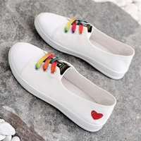 canvas shoes women vulcanized shoes fashion heart shaped flat sneakers ladies lace up casual shoes breathable walking flat shoes
