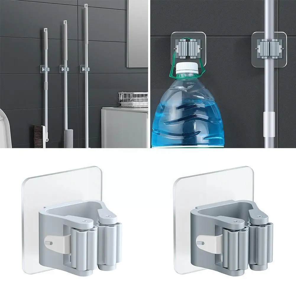 

Punch-free Household Seamless Strong Self-adhesive Umbrella Clip Mop Storage Mop Bathroom Hook J8F8