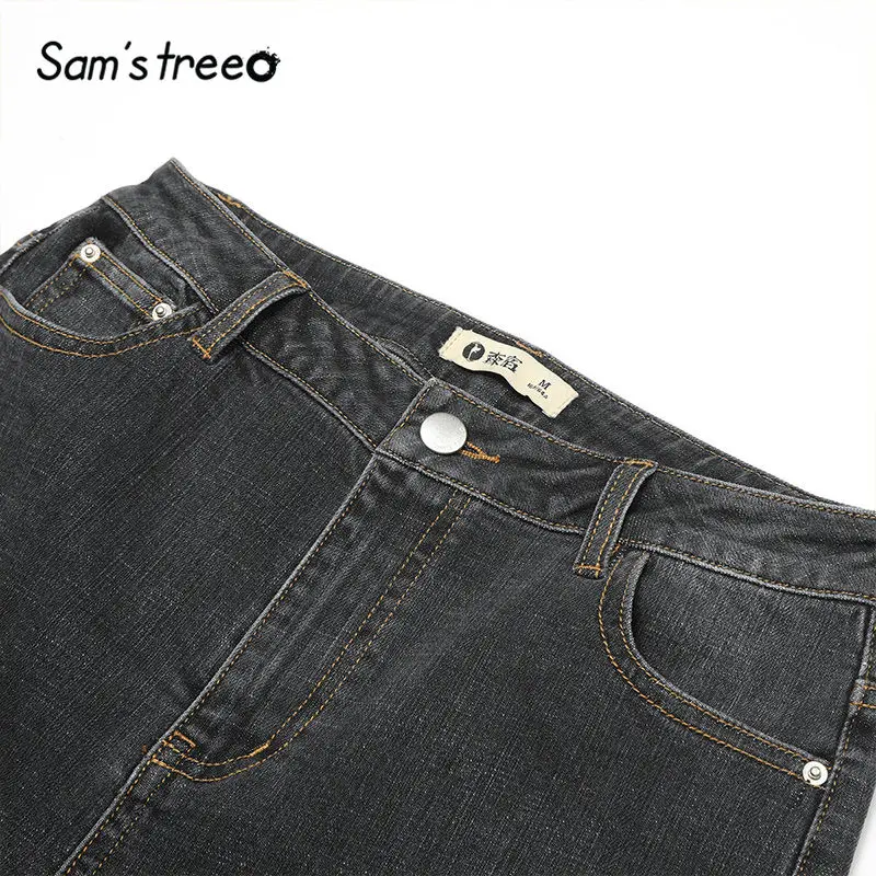 SAM'S TREE/черные однотонные Цветные Лоскутные джинсы с высокой талией для женщин, осень, эластичные повседневные офисные женские обтягивающие брюки