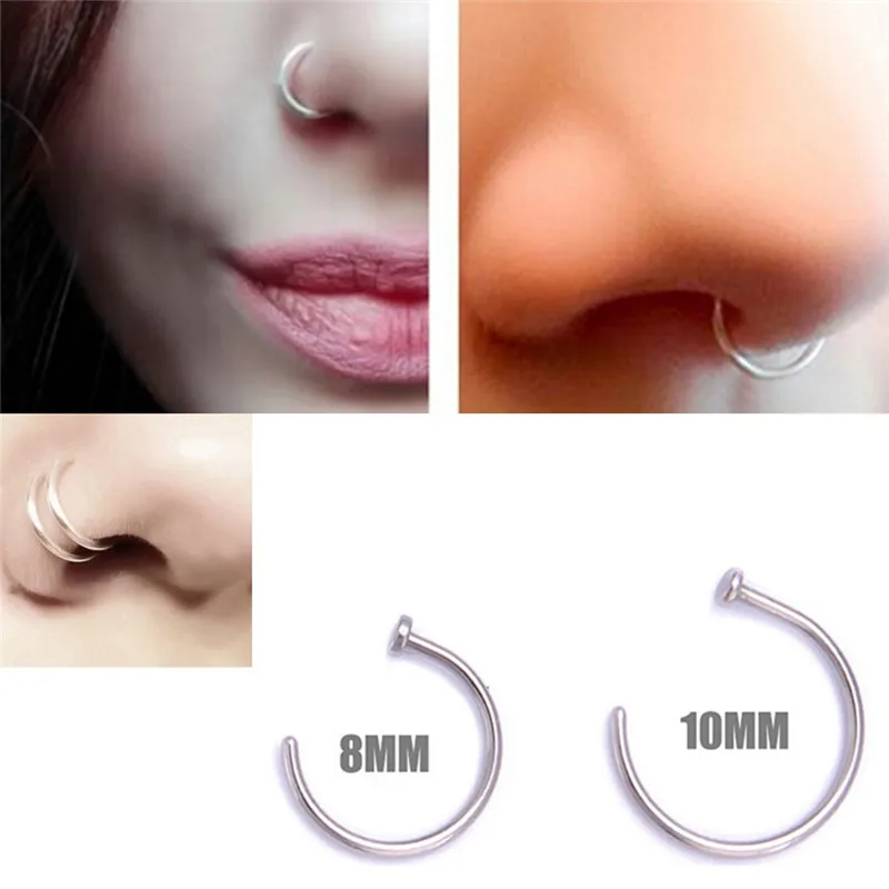 

2pcs 8mm 10mm Small Thin Surgical Steel Nose Lip Open Hoop Ring C Type Hoop Piercing Stud Body JewelryPiercing Jewelry For Women