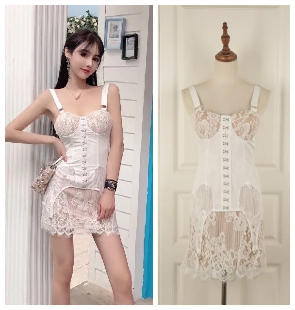 2019 модная женская одежда белый корсет кружевное мини-платье рыболовный крючок