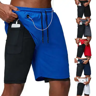 Mannen 2 в 1 шорты для бега занятий фитнесом Snel Droog Strand Korte Broek Mannelijke Zomer Спортивная