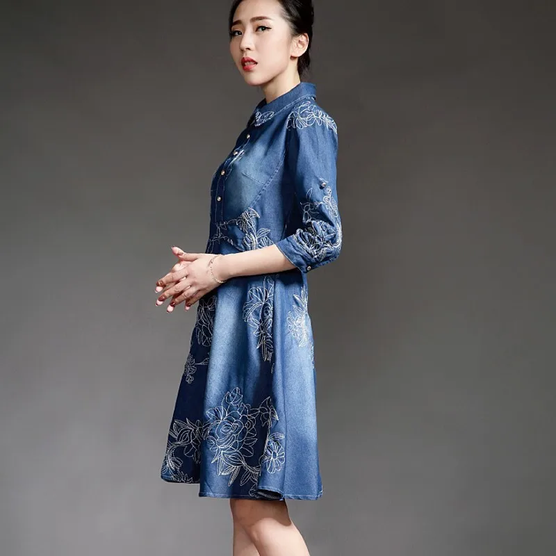 Подиумные модные женские платья свободного кроя с цветочной вышивкой в народном